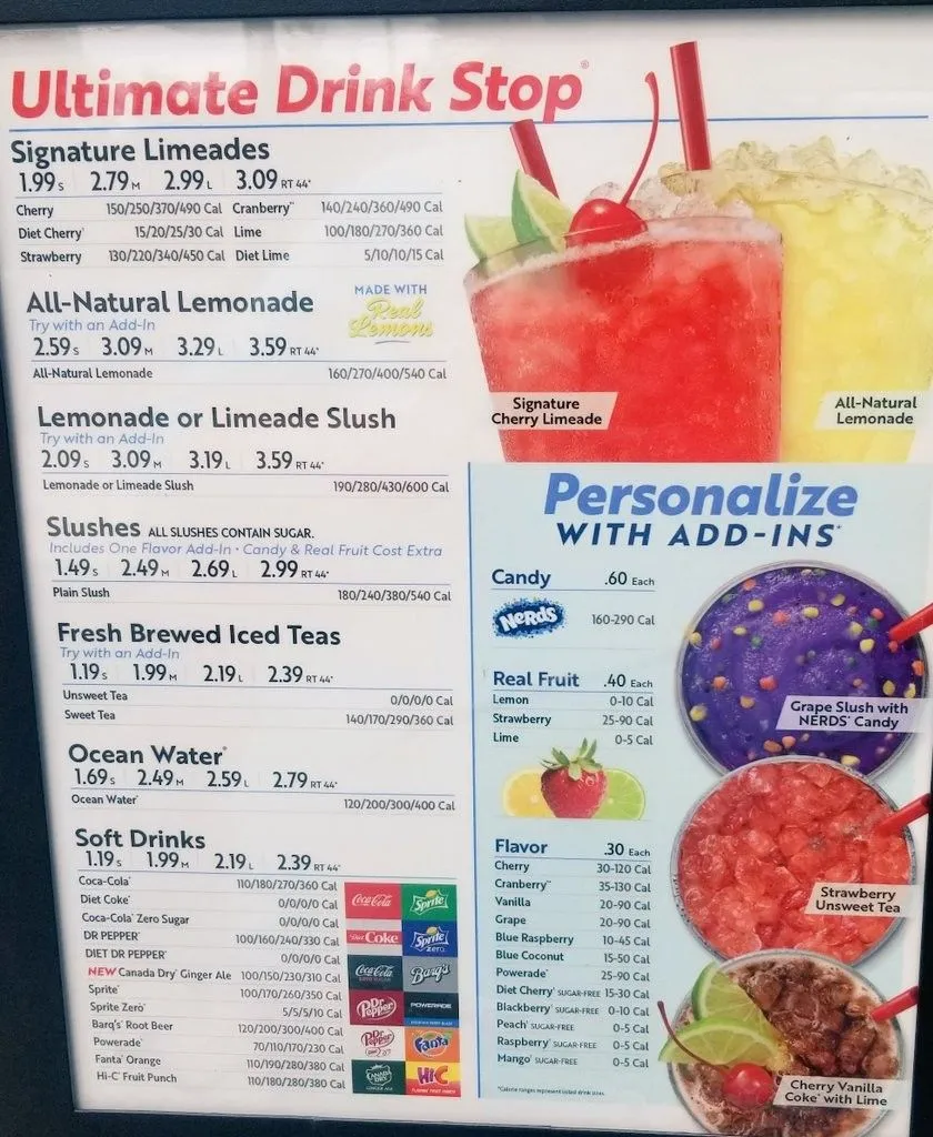 Sonic Beverages Menu