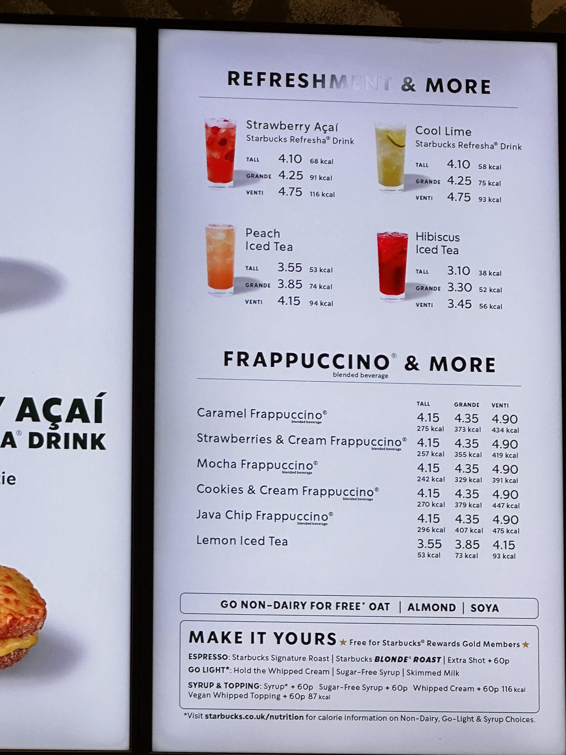 Starbucks Refreshers Menu With Prices