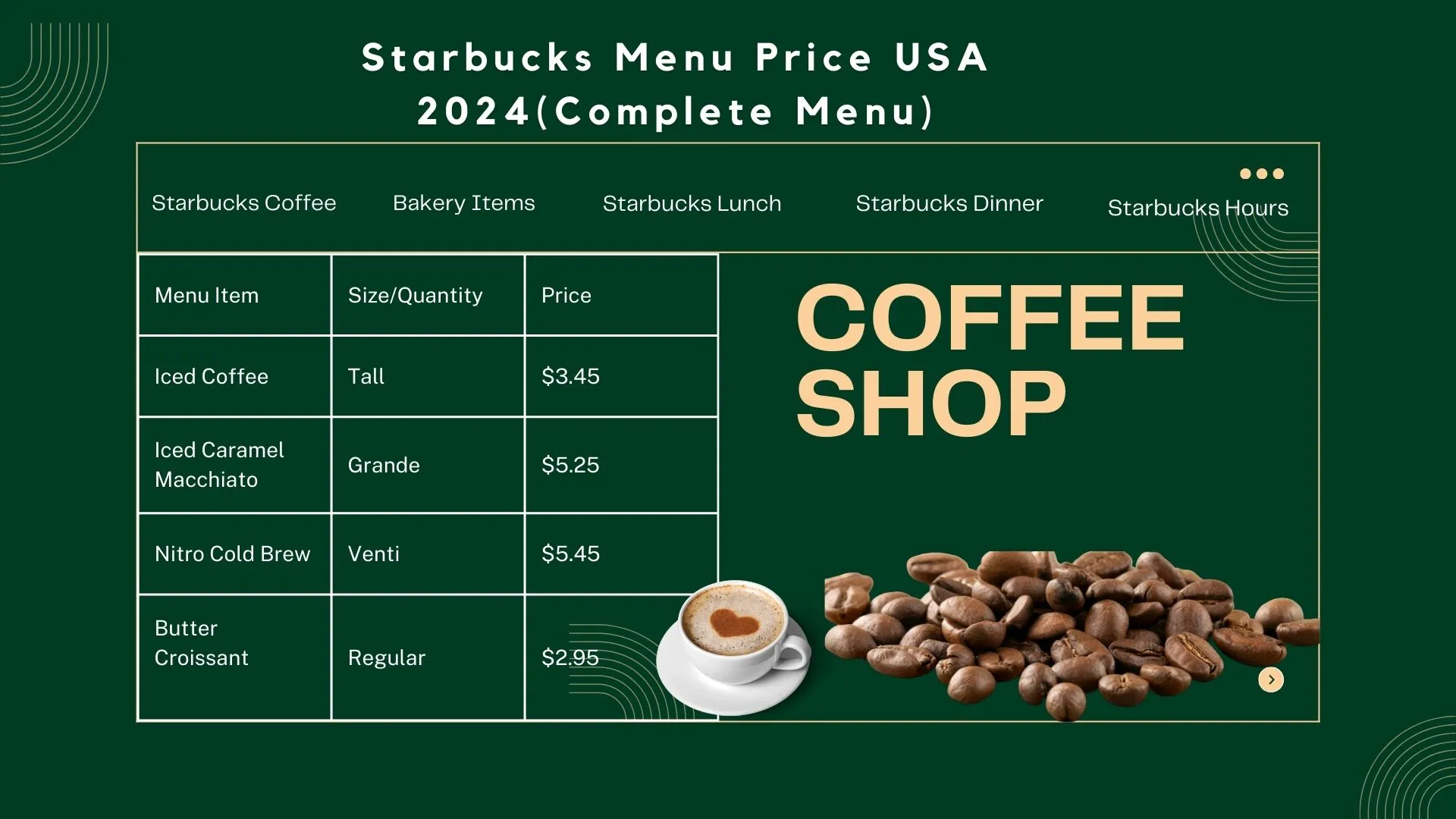 Takeout Starbucks Menu With Prices